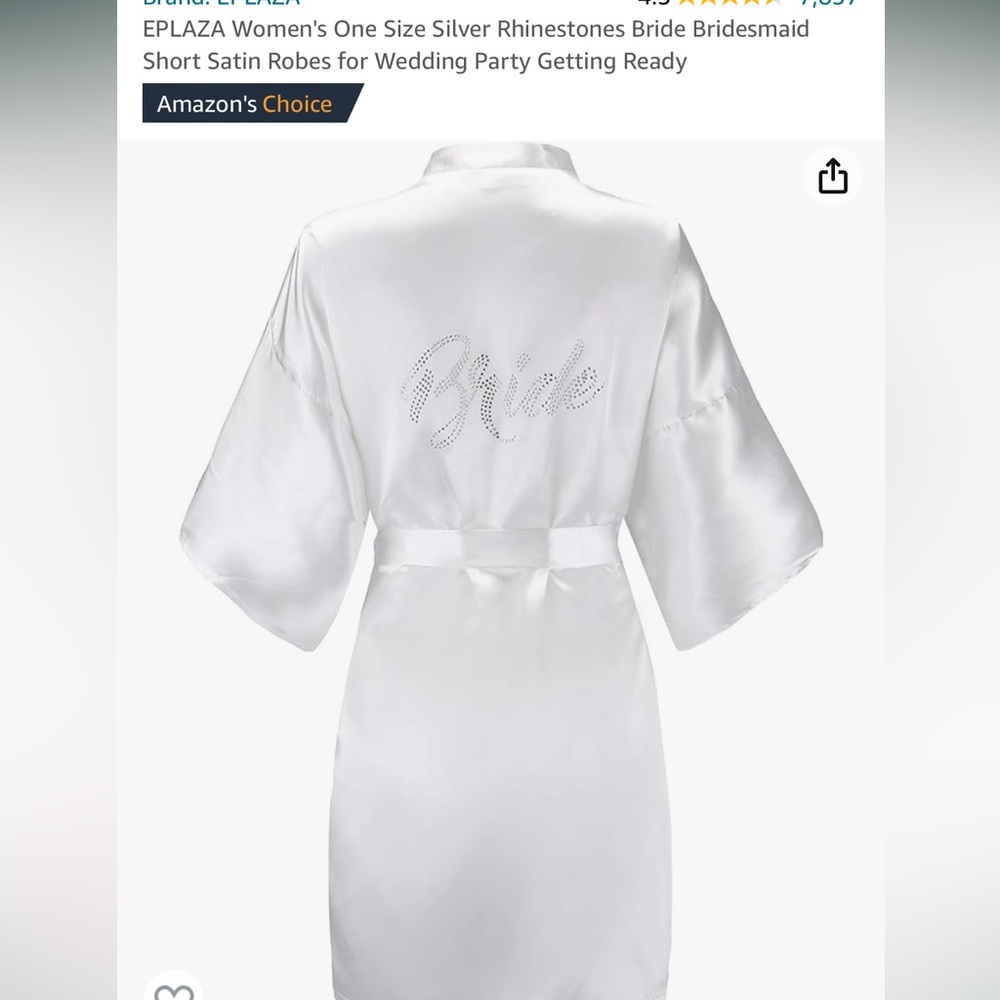 Women's One Size Silver Rhinestones Bride Satin Robe